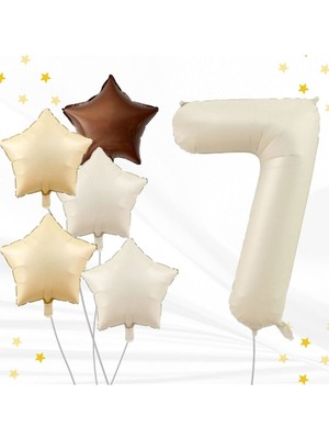 Konsept Sepeti Yaş Retro Bej 34" (76CM) Yaş Balonlu Latte Bej Kahve Yıldız Balon Retro Doğum Günü Yaş Balon Seti