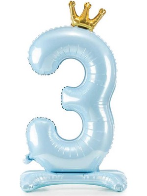 Patladı Gitti 3 Rakam Bebe Mavisi Renkli Ayaklı Ve Kral Taç'lı Folyo Balon 34 Inç 76 Cm