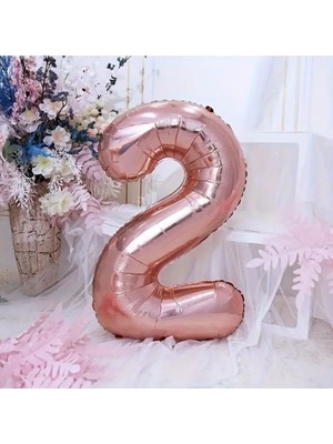 Konsept Sepeti 2 Yaş Rose Gold Rakam Folyo Helyum Balon Tüm Yaşlar 34 inç 76CM