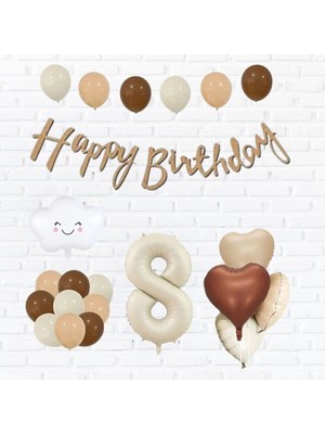 Konsept Sepeti Yaş Happy Birthday Kraft Kaligrafi Banner Bulut Folyo Balon Kalp Doğum Günü Balon Parti Seti