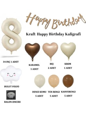 Konsept Sepeti Yaş Happy Birthday Kraft Kaligrafi Banner Bulut Folyo Balon Kalp Doğum Günü Balon Parti Seti