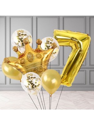 Konsept Sepeti 7 Yaş Doğum Günü Kral Taç Folyo Balon Rakam Gold Konfetili Yaş Balon Parti Seti