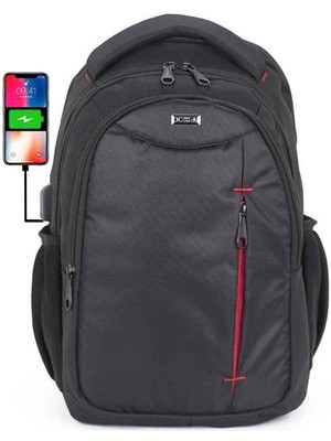 Case Club 9800 USB Aparatlı Unisex Düz Sırt Çantası 15,6 Inç Laptop Bölmeli Su Geçirmez Kumaş