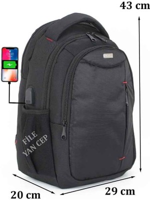 Case Club 9800 USB Aparatlı Unisex Düz Sırt Çantası 15,6 Inç Laptop Bölmeli Su Geçirmez Kumaş