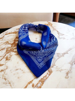 Als Accessories Koyu Mavi Renk Etnik Desenli %100 Koton Bandana