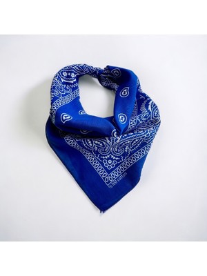 Als Accessories Koyu Mavi Renk Etnik Desenli %100 Koton Bandana