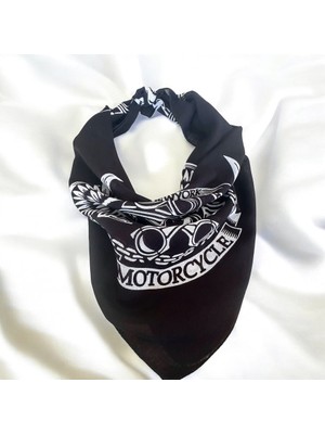 Als Accessories Siyah Renk Kurukafa ve Motorcycle Yazılı %100 Koton Bandana