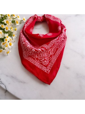 Als Accessories Kadın Kırmızı Renk Etnik Desenli %100 Koton Bandana, Saç Bandı