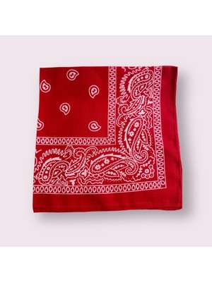 Als Accessories Kadın Kırmızı Renk Etnik Desenli %100 Koton Bandana, Saç Bandı