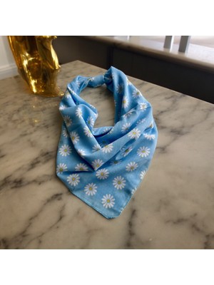 Als Accessories Kadın Mavi Renk Içerisinde Beyaz Papatya Desenli %100 Koton Bandana, Saç Bandı