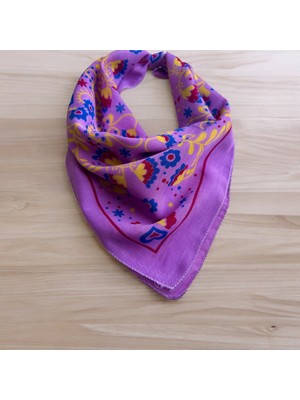 Als Accessories Kadın Lila Renk Renkli Çiçek Desenli %100 Koton Bandana, Saç Bandı