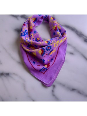 Als Accessories Kadın Lila Renk Renkli Çiçek Desenli %100 Koton Bandana, Saç Bandı