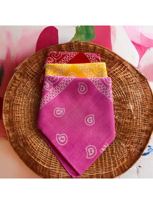 Als Accessories Kadın Kırmızı, Sarı ve Pembe Renk Etnik Desenli 3'lü  %100 Koton Bandana, Saç Bandı