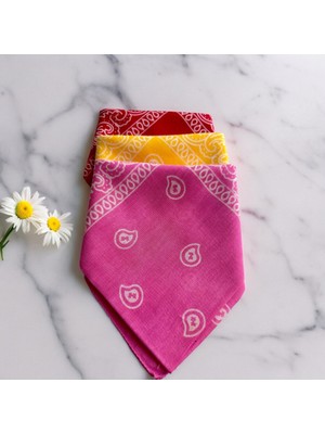 Als Accessories Kadın Kırmızı, Sarı ve Pembe Renk Etnik Desenli 3'lü  %100 Koton Bandana, Saç Bandı