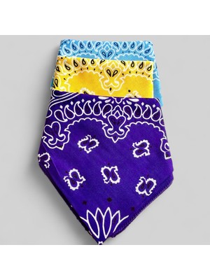 Als Accessories Kadın Etnik Desenli Mor, Sarı ve Mavi Renk % 100 Koton 3'lü Bandana