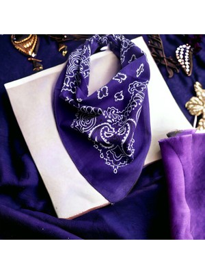 Als Accessories Mor Renk Içerisinde Desenli Etnik Desenli %100 Koton Bandana