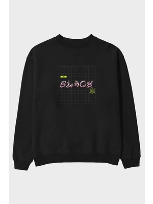 Ankhises Black Yazılı Ön Baskılı Siyah Oversize Sweatshirt Erkek Kadın Bisiklet Yaka