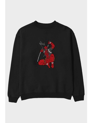 Ankhises Chimichanga Ön Baskılı Siyah Oversize Sweatshirt Erkek Kadın Bisiklet Yaka