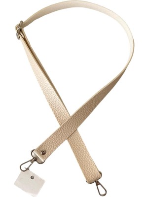 Yumakça Sürgü Tokalı Ayarlanabilir Çanta Askısı 135 Cm* 2.5 cm Krem Renk Gümüş Kancalı