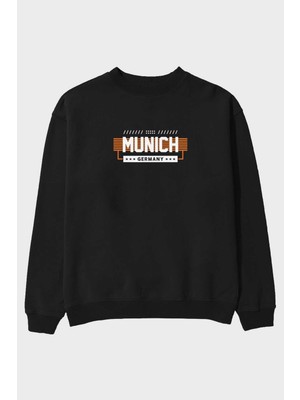 Ankhises Munich Ön Baskılı Siyah Oversize Sweatshirt Erkek Kadın Bisiklet Yaka
