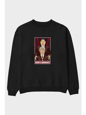 Ankhises Devil_s Advocate Ön Baskılı Siyah Oversize Sweatshirt Erkek Kadın Bisiklet Yaka