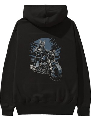 Ankhises Samurai Ride Arka Baskılı Siyah Oversize Kapüşonlu Sweatshirt Erkek Kadın