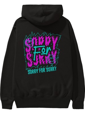 Ankhises Sorry For Sorry Arka Baskılı Siyah Oversize Kapüşonlu Sweatshirt Erkek Kadın