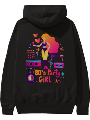 Ankhises Retro Girl Party Arka Baskılı Siyah Oversize Kapüşonlu Sweatshirt Erkek Kadın