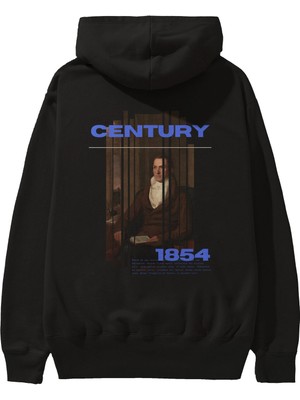 Ankhises Century 1854 Yazılı Arka Baskılı Siyah Oversize Kapüşonlu Sweatshirt Erkek Kadın