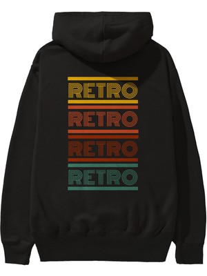 Ankhises Retro Yazılı Arka Baskılı Siyah Oversize Kapüşonlu Sweatshirt Erkek Kadın