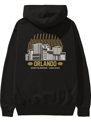 Ankhises Orlando Arka Baskılı Siyah Oversize Kapüşonlu Sweatshirt Erkek Kadın