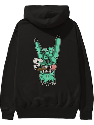 Ankhises Metal Sign Arka Baskılı Siyah Oversize Kapüşonlu Sweatshirt Erkek Kadın