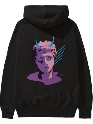 Ankhises Folklore Enthusiast Arka Baskılı Siyah Oversize Kapüşonlu Sweatshirt Erkek Kadın