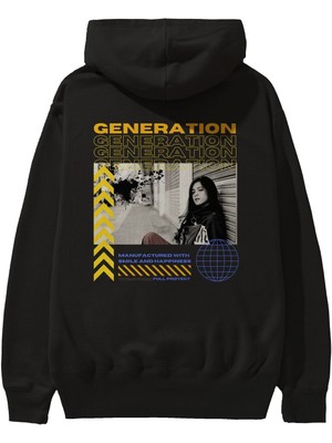 Ankhises Generation Yazılı Arka Baskılı Siyah Oversize Kapüşonlu Sweatshirt Erkek Kadın