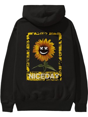 Ankhises Niceday Streewear Arka Baskılı Siyah Oversize Kapüşonlu Sweatshirt Erkek Kadın