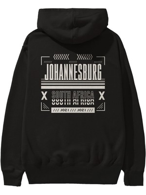 Ankhises Johannesburg Arka Baskılı Siyah Oversize Kapüşonlu Sweatshirt Erkek Kadın