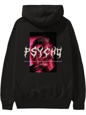 Ankhises Psycho Streetwear Arka Baskılı Siyah Oversize Kapüşonlu Sweatshirt Erkek Kadın