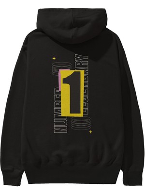 Ankhises Number 1 Yazılı Arka Baskılı Siyah Oversize Kapüşonlu Sweatshirt Erkek Kadın