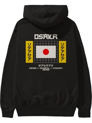 Ankhises Osaka Kansai Regional Driver Arka Baskılı Siyah Oversize Kapüşonlu Sweatshirt Erkek Kadın