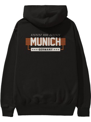 Ankhises Munich Arka Baskılı Siyah Oversize Kapüşonlu Sweatshirt Erkek Kadın