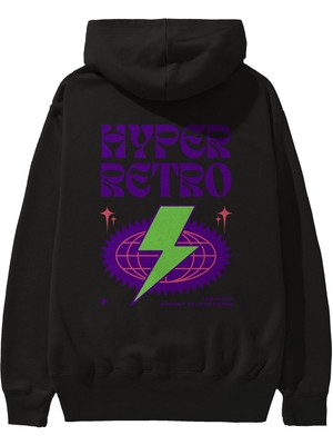 Ankhises Hyper Retro Yazılı Arka Baskılı Siyah Oversize Kapüşonlu Sweatshirt Erkek Kadın