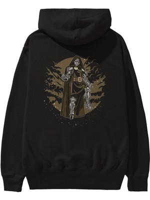 Ankhises Docter Doom Arka Baskılı Siyah Oversize Kapüşonlu Sweatshirt Erkek Kadın