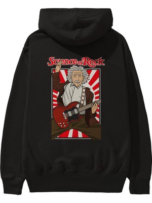 Ankhises Einstein Science Of Rock Arka Baskılı Siyah Oversize Kapüşonlu Sweatshirt Erkek Kadın