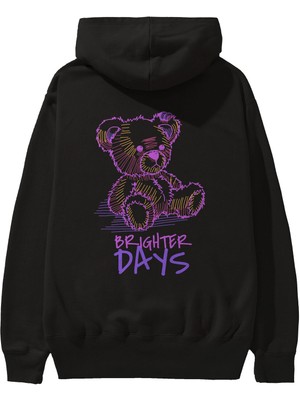 Ankhises Brighter Days Arka Baskılı Siyah Oversize Kapüşonlu Sweatshirt Erkek Kadın