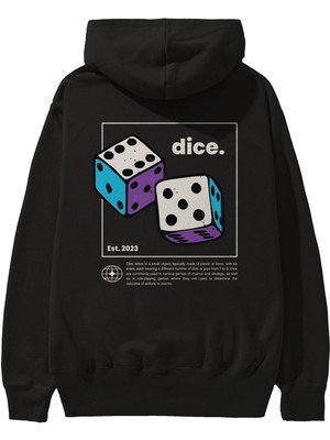 Ankhises Dice Yazılı Arka Baskılı Siyah Oversize Kapüşonlu Sweatshirt Erkek Kadın