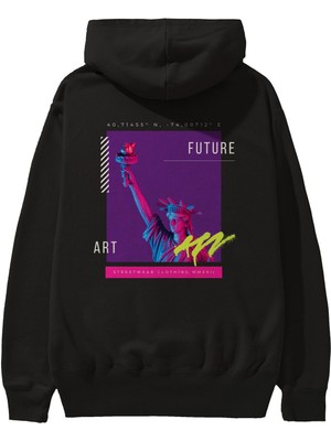 Ankhises Future Streetwear Arka Baskılı Siyah Oversize Kapüşonlu Sweatshirt Erkek Kadın