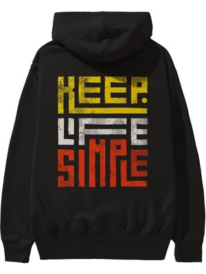 Ankhises Keep Life Simple Yazılı Arka Baskılı Siyah Oversize Kapüşonlu Sweatshirt Erkek Kadın