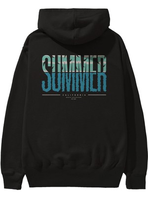 Ankhises Summer California Arka Baskılı Siyah Oversize Kapüşonlu Sweatshirt Erkek Kadın