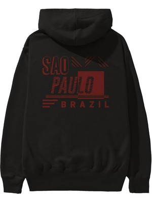 Ankhises Sao Paulo Arka Baskılı Siyah Oversize Kapüşonlu Sweatshirt Erkek Kadın