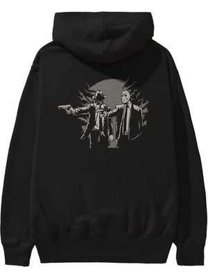 Ankhises Pulp Killer Arka Baskılı Siyah Oversize Kapüşonlu Sweatshirt Erkek Kadın